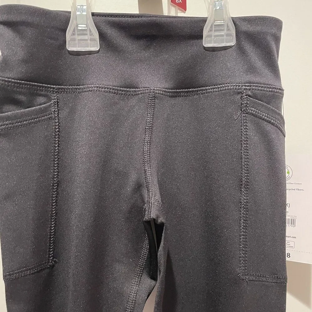 Athletic Works Girls Black Leggings Size Small 6-6X w/Pockets NEW